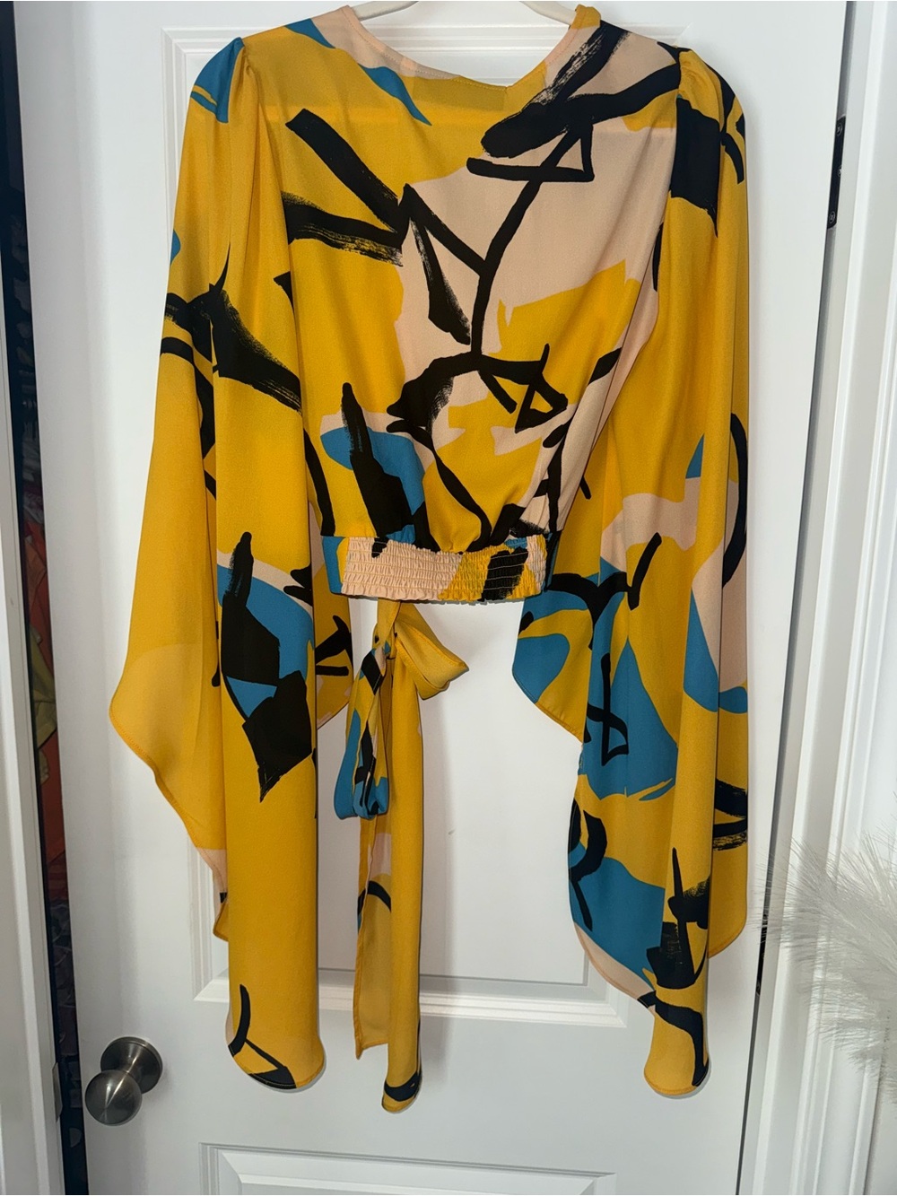 Gabrielle Union Mustard Abstract Print Wrap Blouse - Picture 5 of 5